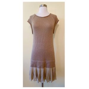 Isli Knit Sweater Drop Waist Pleated Gold Dress L